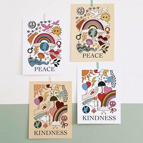 Nursery Peace Wall Pictures Decoration Rainbow Kindness Quotes Posters and Prints Inspiration Canvas Painting Homeschool Decor