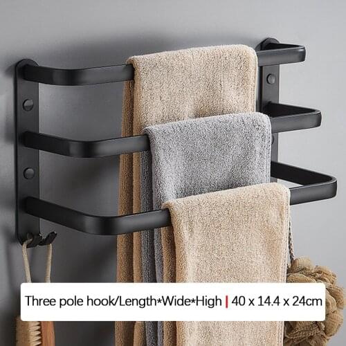Rustproof Drilling Kitchen Towel Rack Bathroom Hotel Aluminum Alloy Multi Purpose Hook Double Towel Bar and Rail Round Base