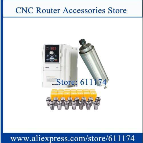 Low speed milling spindle motor 1500-12000rpm 2.2Kw AC220V Water cooled spindle motor & 2.2Kw VFD Inverter & ER20 Collect