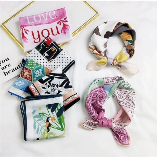 2021 New Summer Square Silk Scarf Office Lady Hair Kerchief Shawls and Wraps Women Scarves Female Printing Neck Foulard