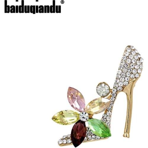 Baiduqiandu New Arrival Crystal Flower High Heel Shoes Brooches For Women Lady Wedding And Party Jewelry Accessories Brooch Pins