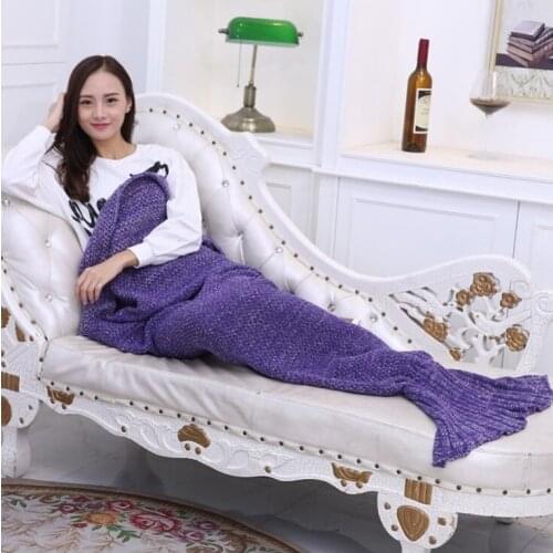 Mermaid Tail Blanket Yarn Knitted Handmade Crochet Mermaid Blanket Kids Throw Bed Wrap Super Soft Sleeping Bed 3 Sizes 1PCS