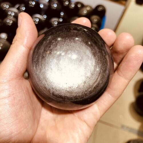 Top Quality!!Silvers Obsidian Cat Eye Obsidian Stone Sphere,Ball Mineral Rock Reiki Chakra Healing Stone Ball,30mm 40mm70mm