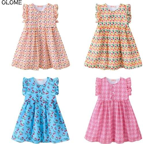 OLOME Floral Summer Sweet Girls Dresses Smooth Comfortable Princess Style Girls Skirts Beach Long Little Girls Cute Dress