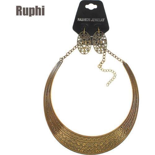 Wholesale New Fashion Antique GOLD COLLAR AND EARRINGS SET Chocker Metal Necklace Set Jewelry