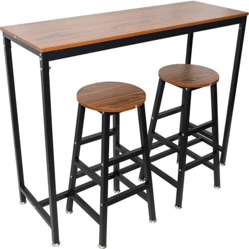 Pub Bars Wooden Table Bar Stool Vintage Rectangular Table with Metal Frame Top Chair for Restaurant Home Office