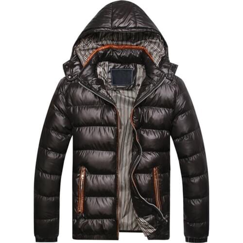 Parkas Winter Men Solid Color Hooded Long Sleeve Zip Up Pocket Down Jacket Quilted Coat