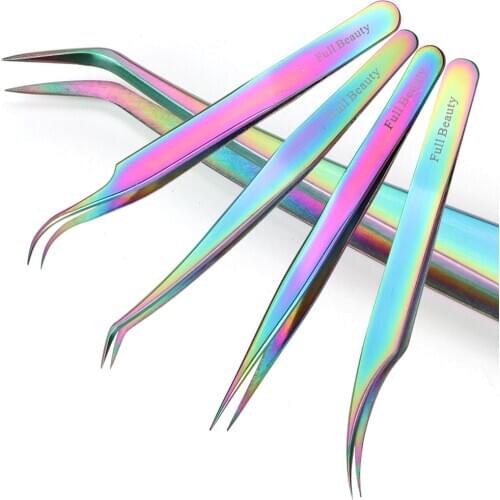 1pcs Curved Straight Tweezers Rainbow Eyelash Extension Nails Decor Picker Dead Skin Remover Manicure Makeup Nail Tools