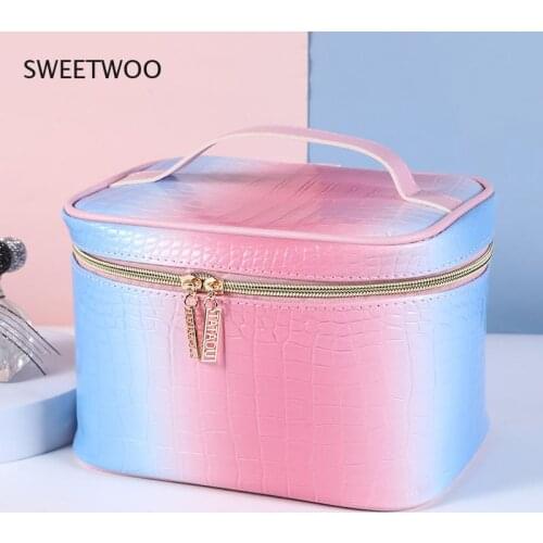 Gradient color portable portable cosmetic bag crocodile pattern fashion personality wash bag waterproof travel storage bag