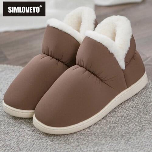 SIMLOVEYO Women Children Plush Home Slippers Down Fur Fuzzi Indoor High Top Shoes Big Size 45 Flat Sliders Winter House