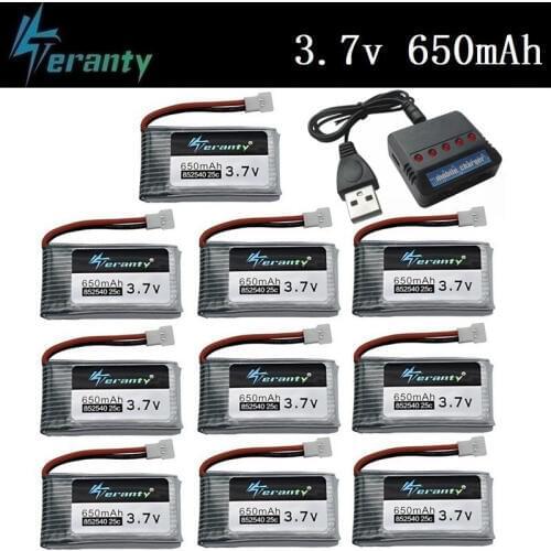 Teranty Power 3.7V 650mAh Li-po Battery For SYMA X5C X5C-1 X5 H5C X5SW 852540 3.7V Drone Rechargeable Lithium Battery 10Pcs/Sets
