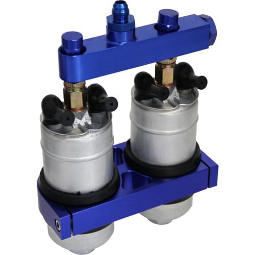2* 044 High Flow External Fuel Pump + Dual Bracket & Out Manifold AN6 Black / Blue / Red
