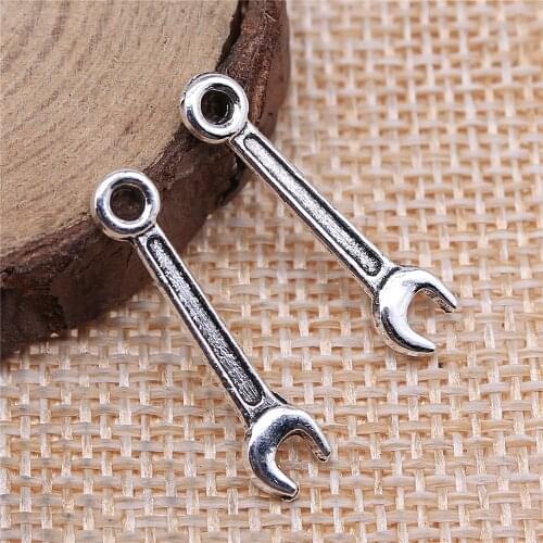 WYSIWYG 20pcs 24x5mm Wrench Charm Pendants For Jewelry Making Antique Silver Color Tool Wrench Pendants Charm Wrench