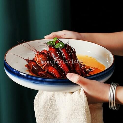 Japanese Tableware Chopped Pepper Fish Head Special Dish Commercial Restaurant Soup Plate Net Red Special RiceBowl CrayfishPlate