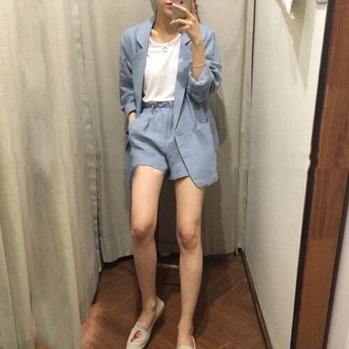 2 piece outfits for women suit female summer commercial OL linen temperament solid color jacket + shorts casual fashion suit
