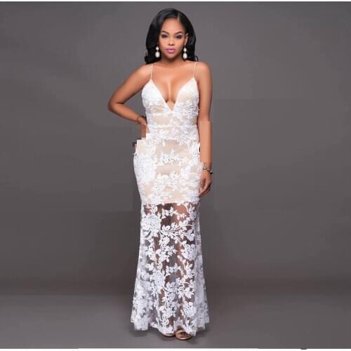 2020 New Elegant Black Blue Yellow WHite Lace Bandage Dress Long Maxi V Neck Spaghetti Strap Celebrity Evening Party Vestidos