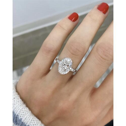 Real 925 sterling silver Oval cut 4CT Diamond Rings for Women Eternal engagement ring set Topaz Gemstone Brand fine 925 jewelry