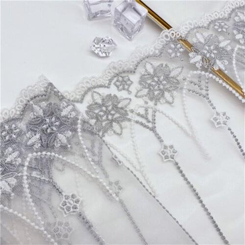 1Y High-end Two-color Silver Gray Thread Lace Mesh Embroidery Soft Tulle Trimming Accessories Clothing Mesh 19.5cm