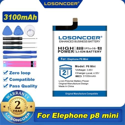 100% Original LOSONCOER 3100mAh Battery for Elephone P8 Mini Phone Battery
