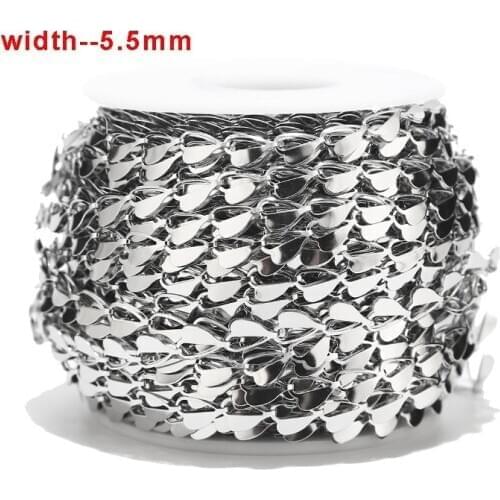 2Meter 5.5mm Width Stainless Steel Hearth Link Chain Silver Chains for Necklace Bracelet Anklet DIY Jewelry Making Supplies