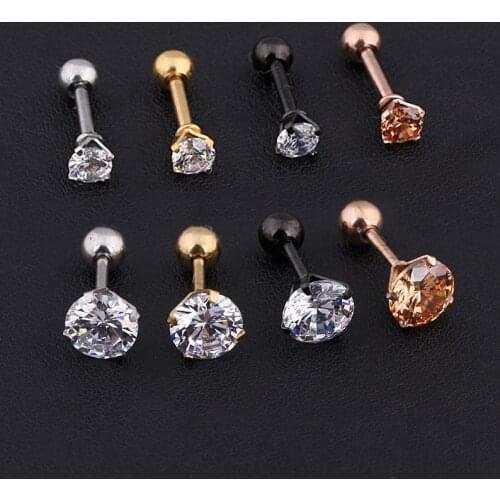 2pcs Medical Titanium Stainless Steel Zircon Studs Earrings 3/4/5/6mm Star Crystal Cartilage Ear Piercing Body Jewelry Women