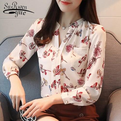 2021 Long Sleeve Print Chiffon Women Blouse Shirt Ladies Tops Fashion Women Blouses Blusas Feminine Blouses OL Blouse Z0001 40