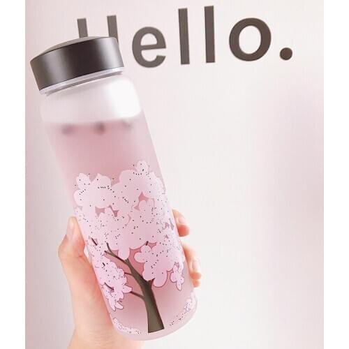 420/600/1000ML New Cherry Gradient Color Glass Water Bottle Cute Fashion Sport Drink Bottles Gift Cups for Kids Girl Student
