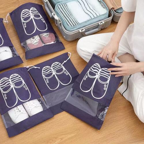 5pcs/lot Shoe Bags Waterproof Dust-proof Drawstring Bag Portable Travel Shoe Storage Bags Pouch Organizer with Transparent