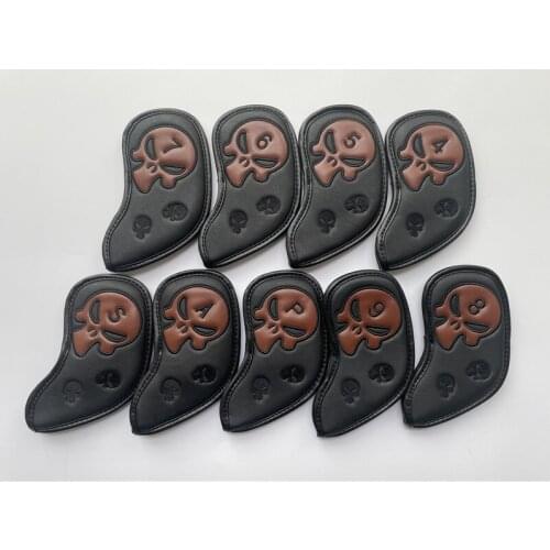 9PCS Skull Golf Head Cover Skull Golf Irons Head Cover 4-9PAS Black/Brown PU Leather Skull Golf Irons Head Cover Free Shipping