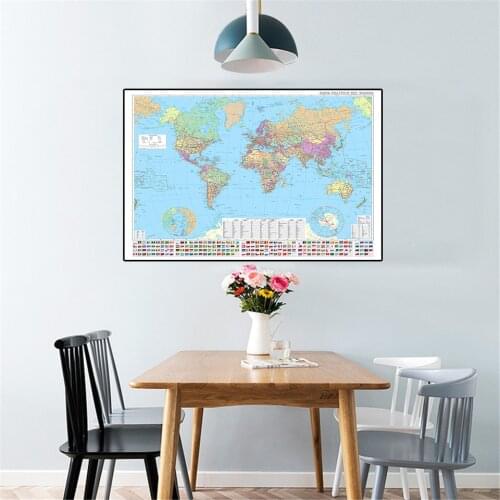 A2 Size The World Political Map In Spanish Canvas Painting Wall Art Poster Office Home Decoration School Supplies Travel Guide