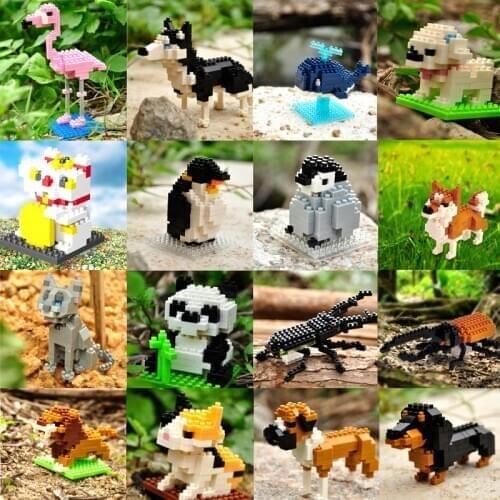 Diamond Mini Building blocks 3D DIY Micro Brick Children Toys Animals Panda Shiba Rabbit Dog Cat Bird Parrot Penguin