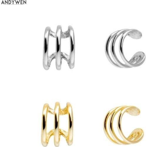 ANDYWEN 925 Sterling Silver Plain No Piercing Clips Women Circle Round Adjustable Slim Ear Cuff Earcuff Women Luxury Jewelry