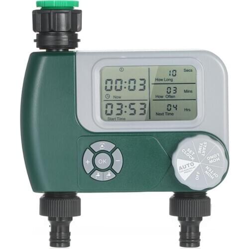 Automatic Watering Sprinkler System Programmable Digital Hose Faucet Timer Irrigation Controller Battery Operated with 2 Outlet