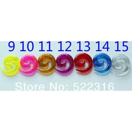 Free shipping body piercing jewelry glitter spiral ear taper kits ear gauges mix colors