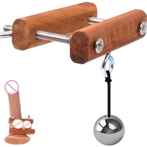 Wooden Testicle Crusher Scrotum Pendant Ball Stretcher Male Penis Training Sex Toys Testicles Stretcher Metal Ball Penis Weight