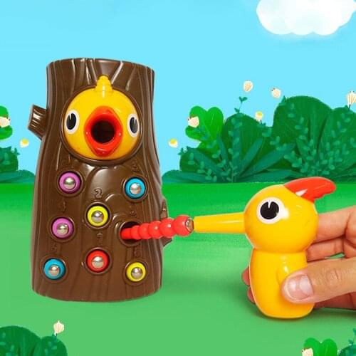 Kids Toy Of Puzzle Magnetic Wooden Woodpecker Catch the Worms Animal Game Toy for Baby Fishing Insect Birthday Toy Gifts