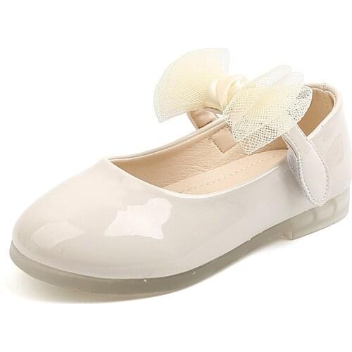 Children Leather Flats For Toddlers Girls 2021 Brand New Spring Autumn Kids Dress Shoes PU Patent Leather With Lace Bowtie Sweet