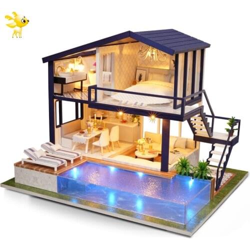 DIY-KIT Doll House Miniature DIY Dollhouse With Furnitures Wooden House Toys For Children Birthday Gift A066