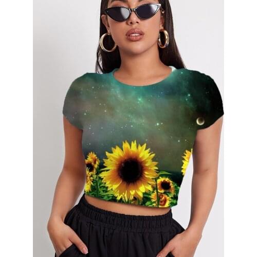 3d Tshirt Sunflower T-shirt Women Galaxy Navel Bare Moon Shirt Print Nebula Tshirts Casual Womens Clothing Summer New Male