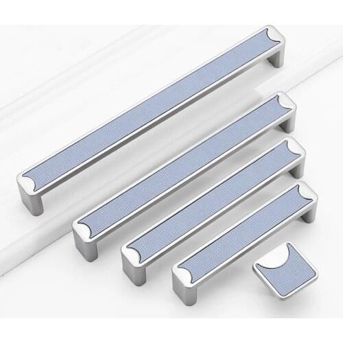 3.78" 5" 6.3" Light Blue Simple Furniture Handles Zinc Alloy Wardrobe Cabinet Door Pulls Handle Drawer Knob Bedroom Hardware