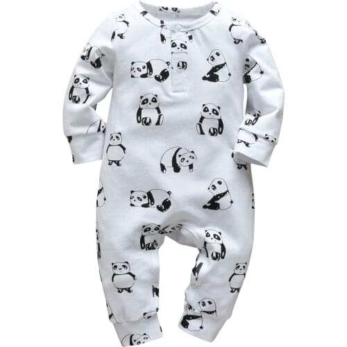 Cotton Newborn Baby Romper Lovely Panda Printed Jumpsuit Infant Toddler Clothes Autumn Long Sleeve Casual Baby Boys Home Wear