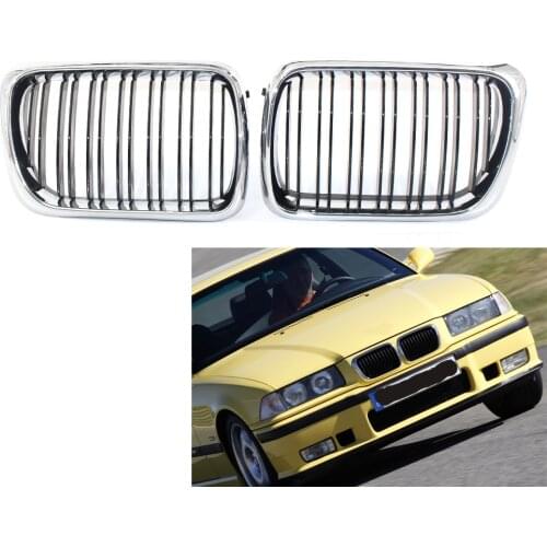 Chrome Frame Shiny Black Double Slat Grille for BMW E36 1997-99 Grill Facelift