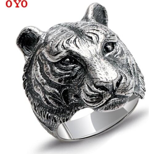 100%S925 sterling silver small black jewelry wholesale king of beasts tiger fashion domineering tide male creative ring