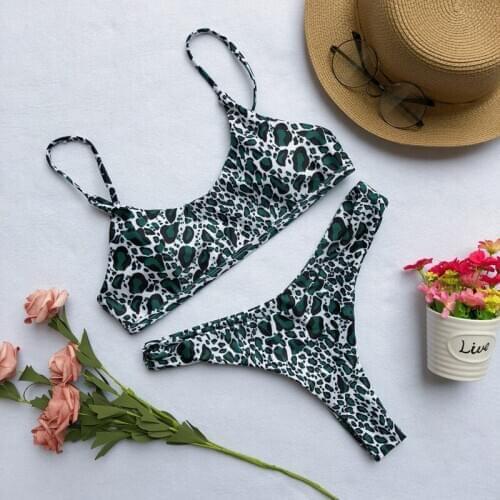 2020 Sexy Women Bandage Bikini Push-up Animal Print Leopard High Waist Beach Swimsuit bandeau Padded Bra Bathing Suit Swimwear