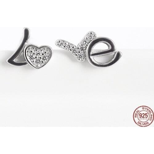 LKO 925 Sterling Silver Personality Zircon Letter Love Earrings Fashion Sparkling Design Delicate Gift For Girlfriend Ornaments