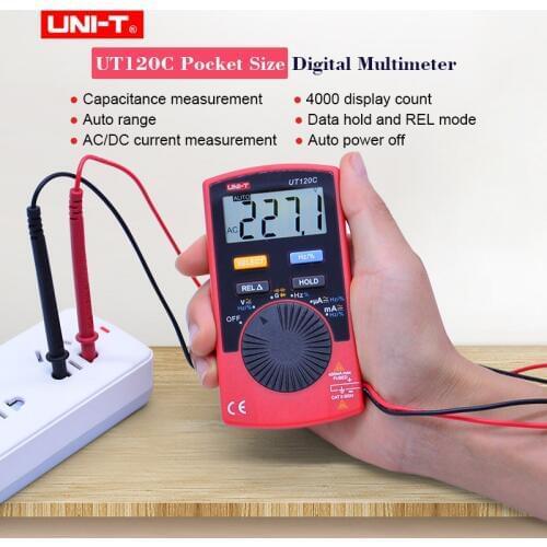 Mini Digital Multimeter UNI-T UT120C LCD Pocket Size Auto Range AC DC voltage Current Ohm meter Frequency Capacitance Tester
