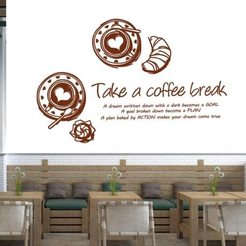 Coffee Shop Sticker Croissant Decal Cafe Vinyl Art Wall Decals Decor Mural Decoration Break Coffee Glass Decals CAFE1015
