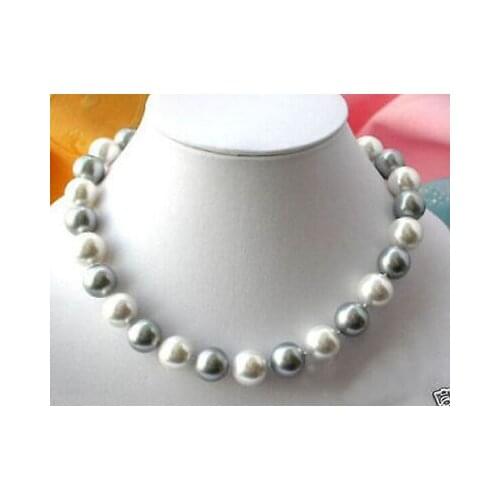 Natural 8mm White Gray South Sea Shell Pearl Necklace 18'' AAA >Dongguan girl jewerly Store free shipping