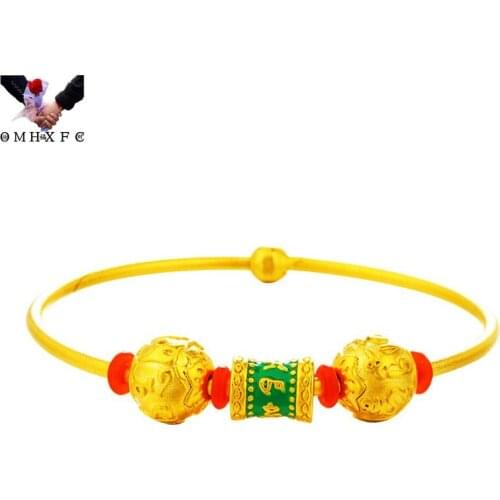 OMHXFC Wholesale BE505 European Fashion Fine Hot Woman Girl Party Birthday Wedding Gift Vintage Beads 24KT Gold Bracelet Bangle