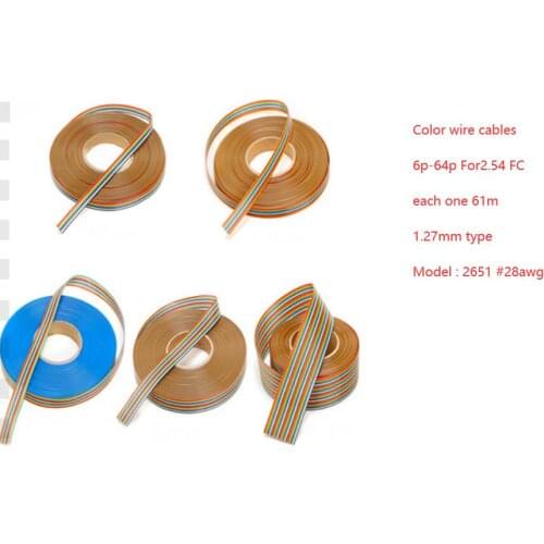 6P-64P PING rainbow color flat cable IDC wire rainbow cable connector wire ribbon extension cable for 2.54 mm FC +DB converter